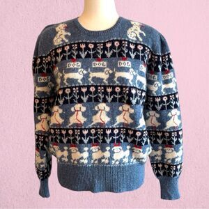 Vintage 80s Susan Bristol wool sweater dog print